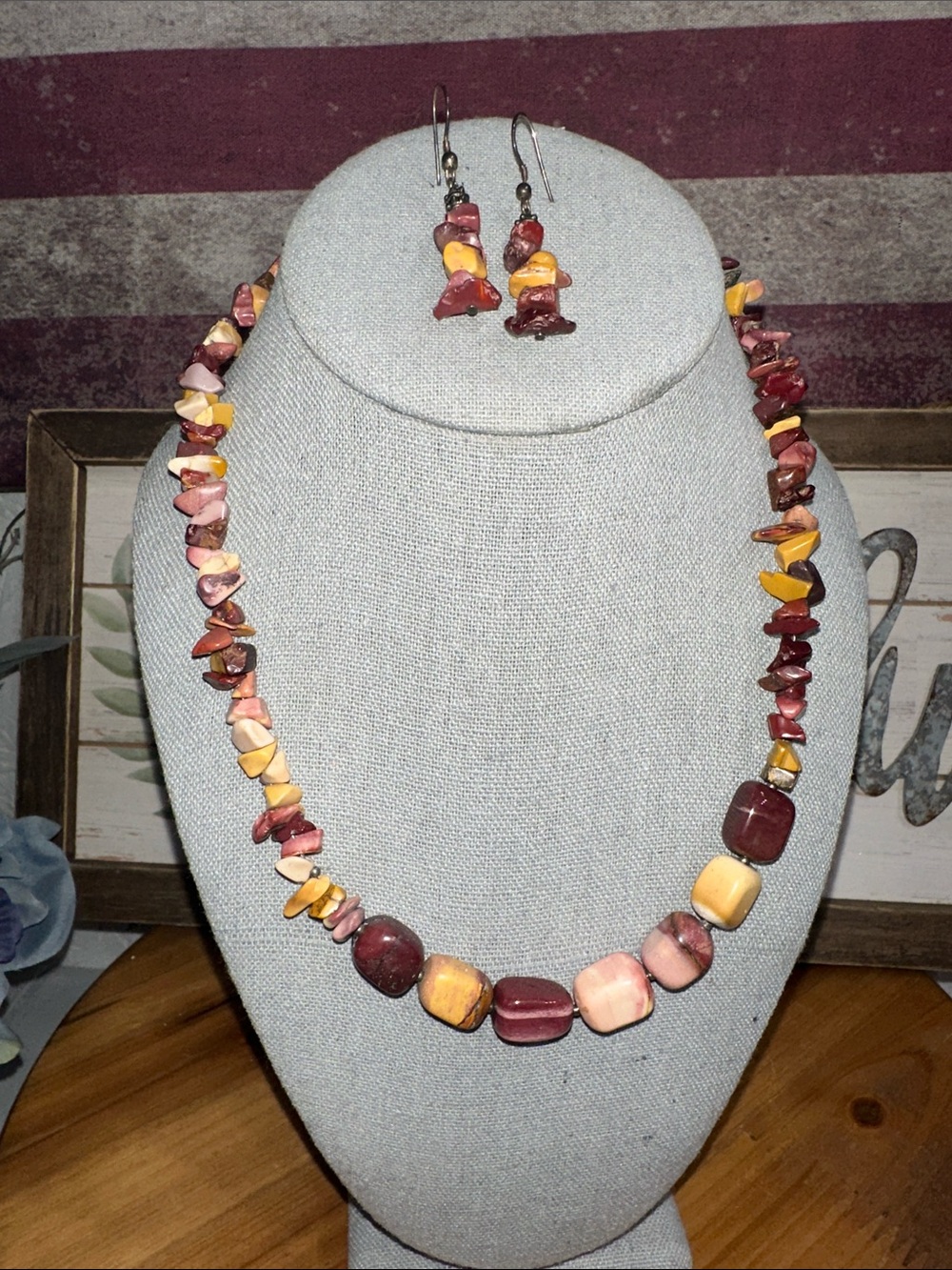 Handcrafted Multicolor Jasper Chip Necklace and Earrings Set